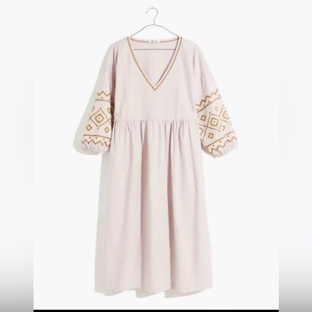 Madewell Embroidered-Sleeve Popover Midi Dress Size M